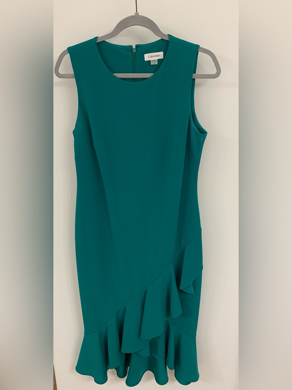 Calvin Klein Green Sleeveless Ruffle-Hem Midi Dress (Size 10)